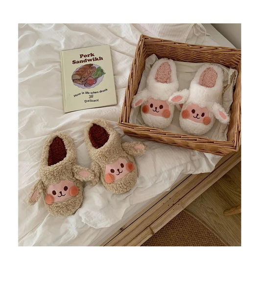 é paires de Pantoufles en Peluche Mouton marron et blanc