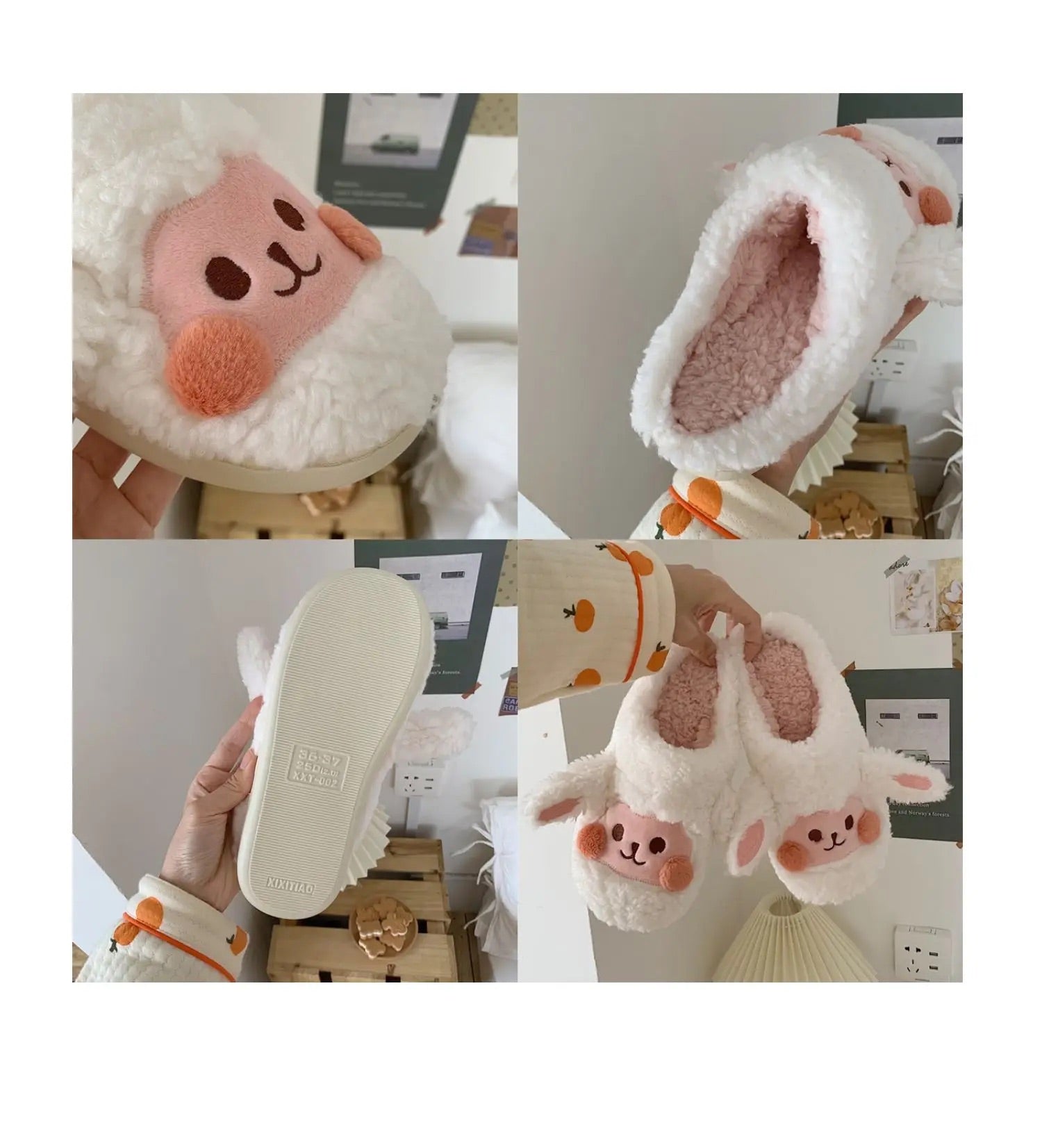 4 photos de Pantoufles en Peluche Mouton blanche