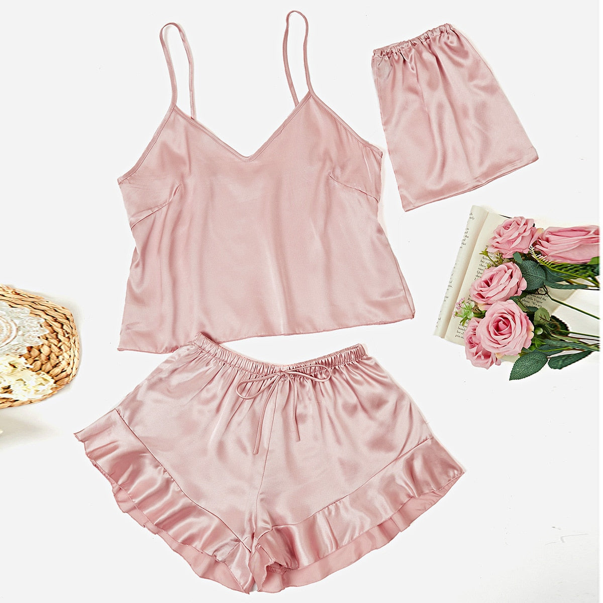 pyjama deux pièces short et t-shirt pour femme rose