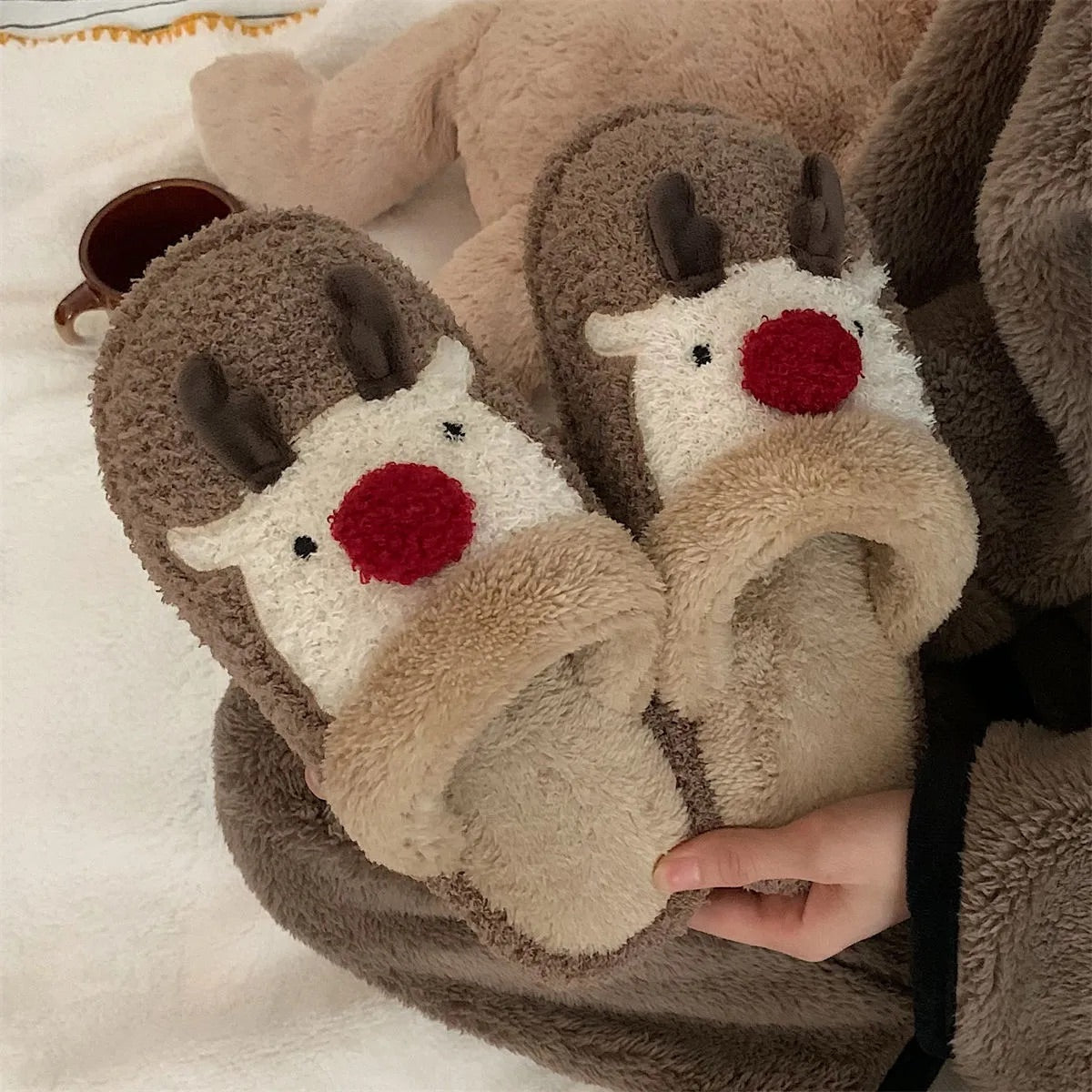 Chaussons Renne de Noël marron