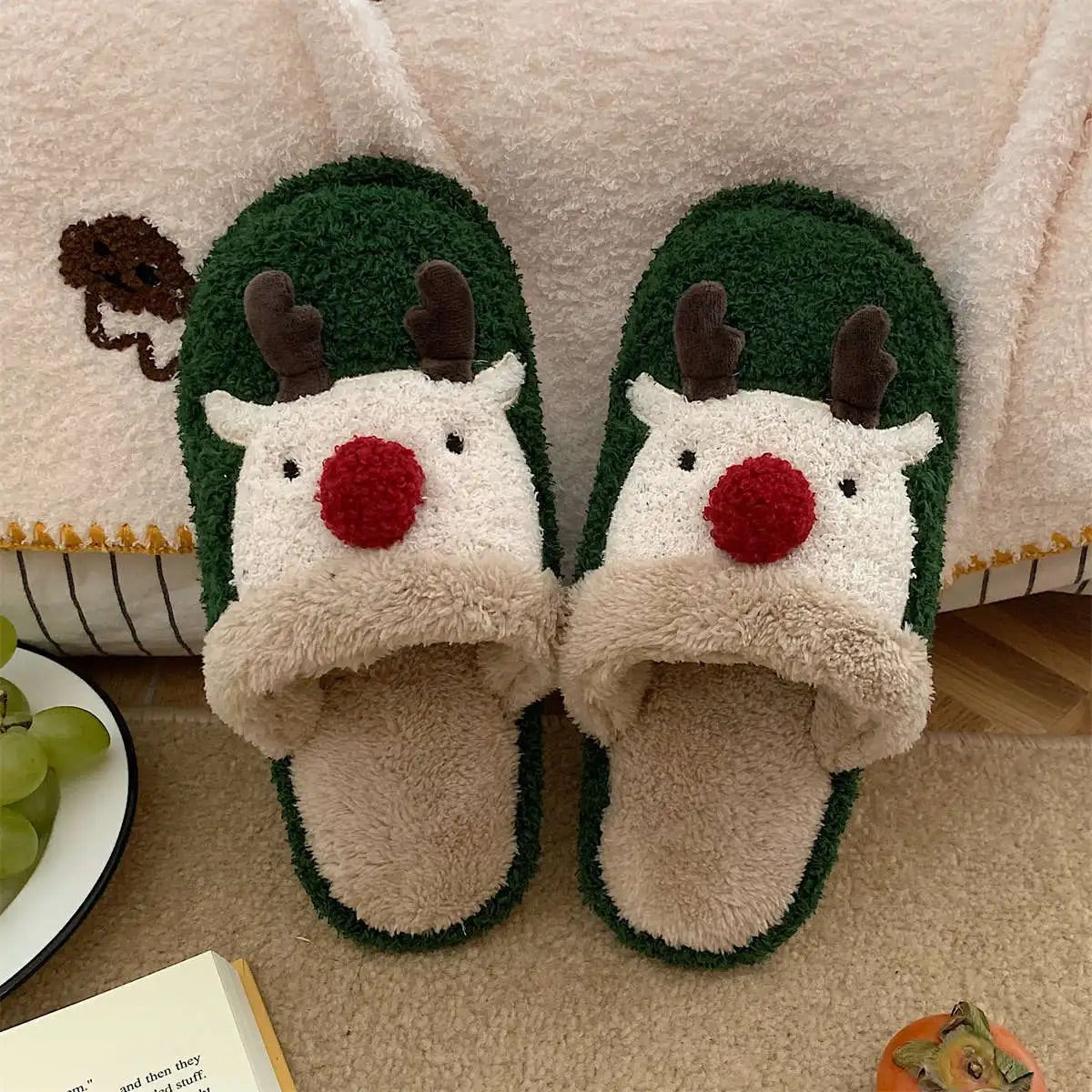 Chaussons Renne de Noël vert