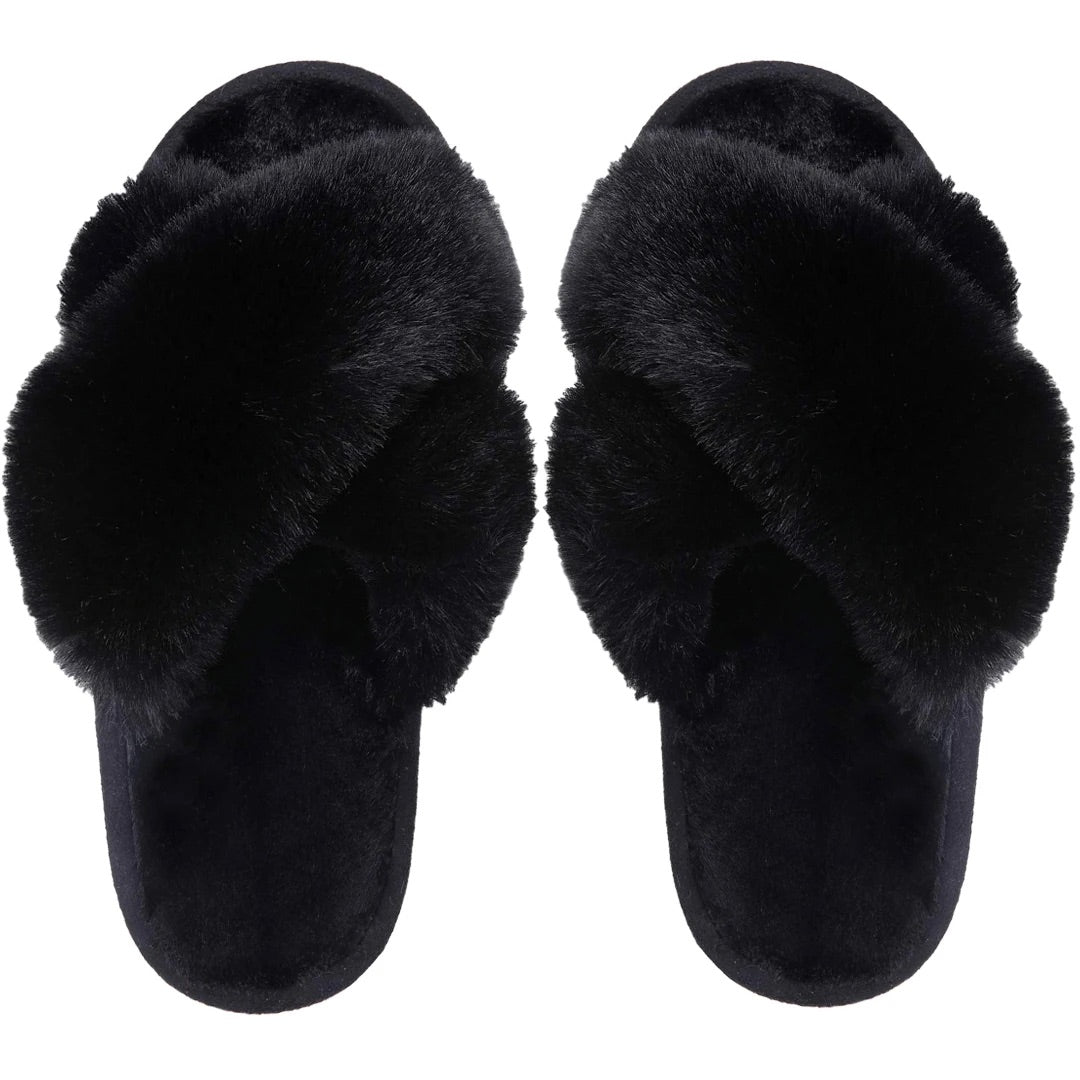 Chaussons Sandales en Fourrure noir