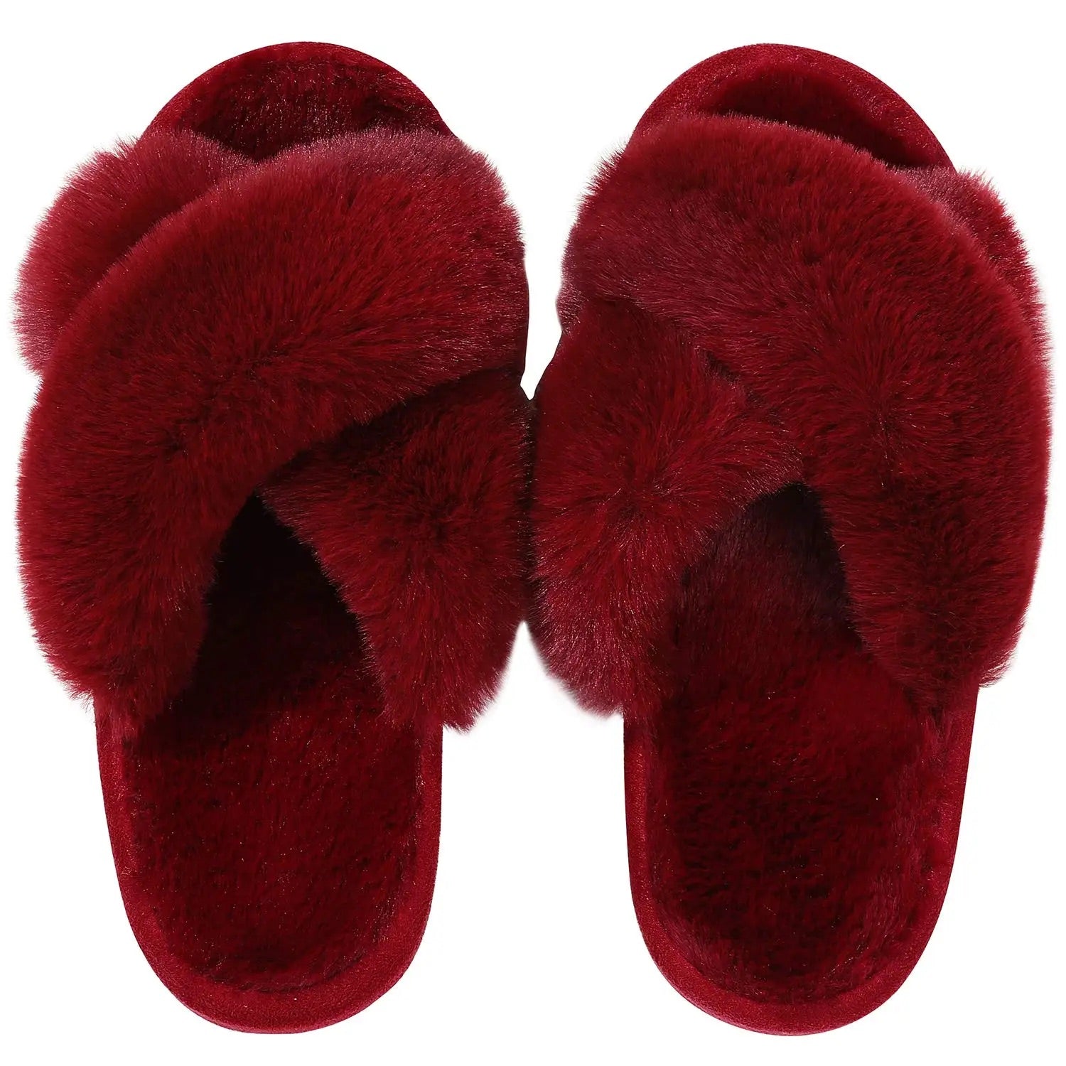 Chaussons Sandales en Fourrure rouge