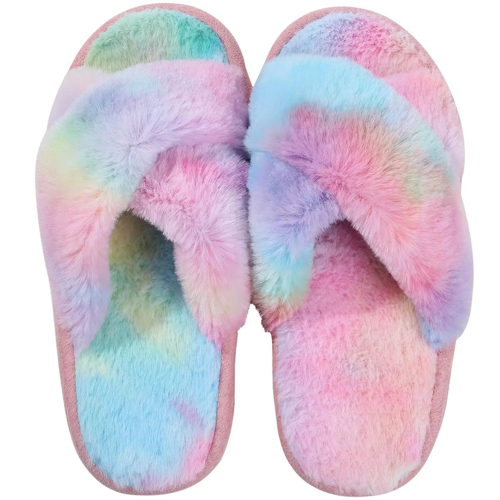  Chaussons Sandales en Fourrure tie-dye rose