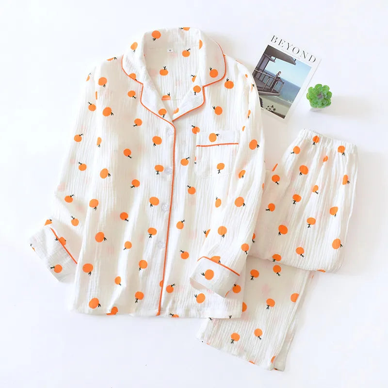 ensemble pyjama blanc coton à motifs abricots 