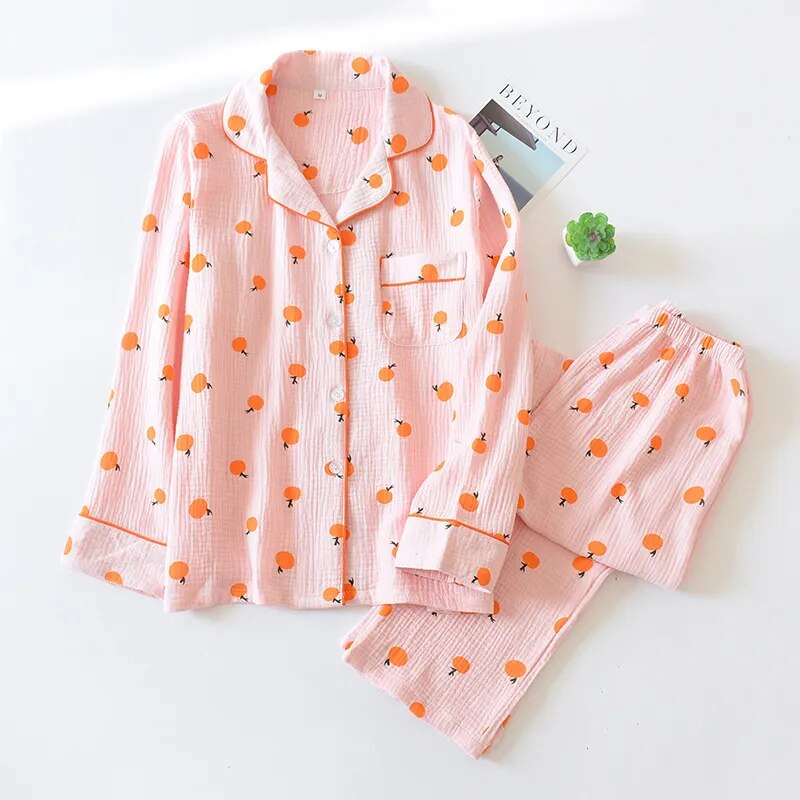 ensemble pyjama rose coton à motifs abricots