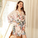 Pyjama kimono effet satin de soie fleuri - Vignette | Sleepizz