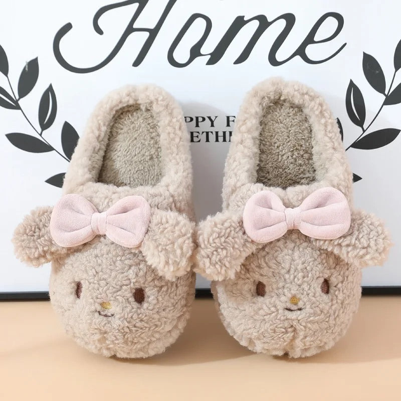 Pantoufles basses en Peluche Lapin beige