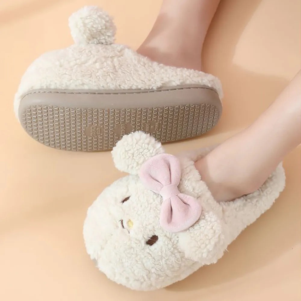 Pantoufles basses en Peluche Lapin blanche