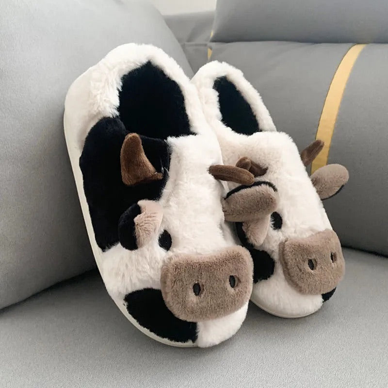 paire de Pantoufles hautes Cosy Vache en Peluche