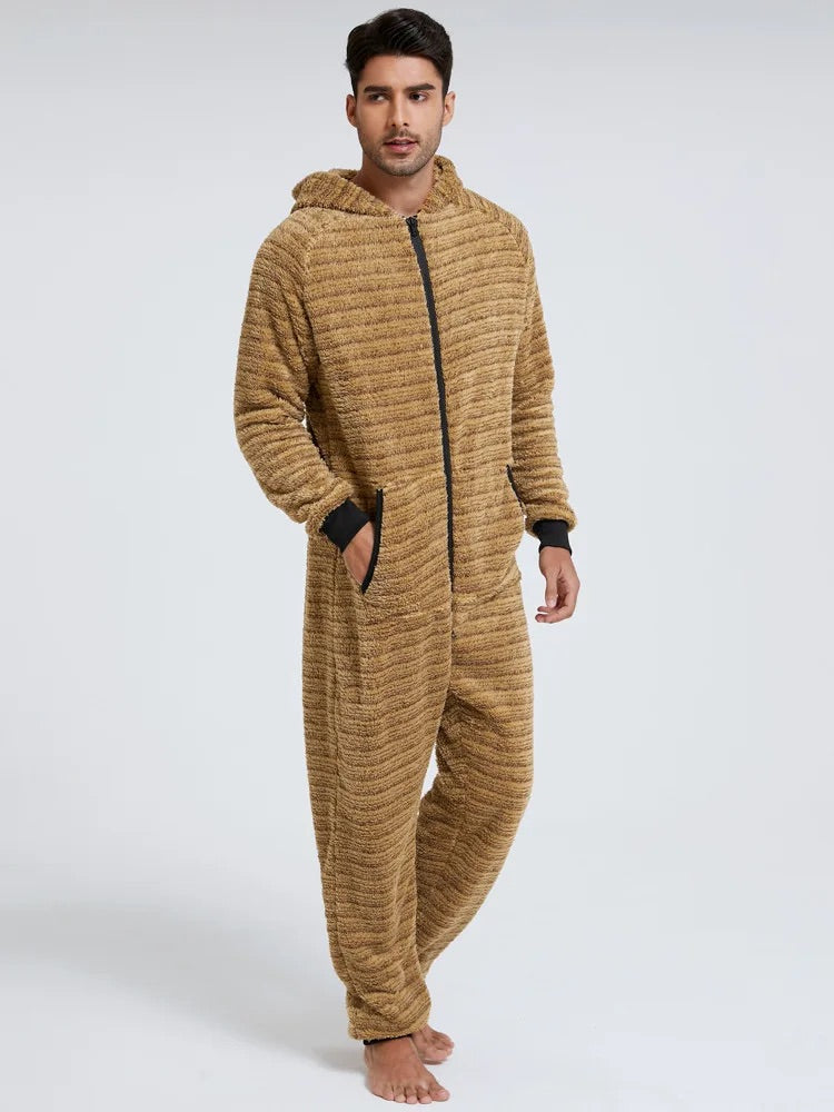 Pyjama Combinaison beige à Capuche pour Homme