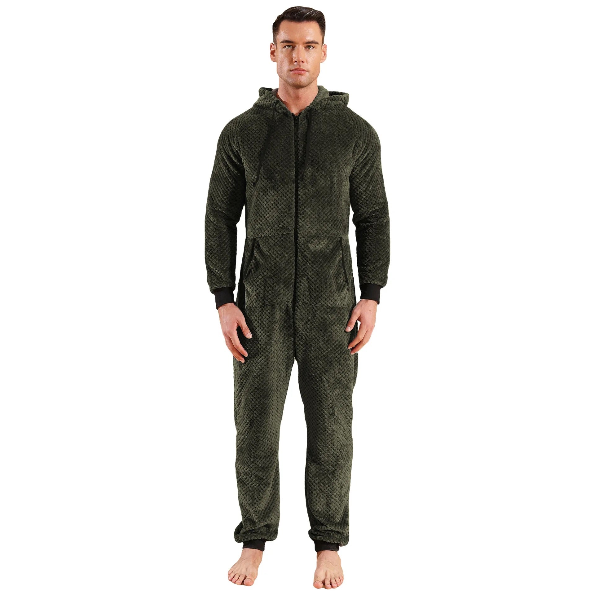 Pyjama Combinaison kaki à Capuche pour Homme