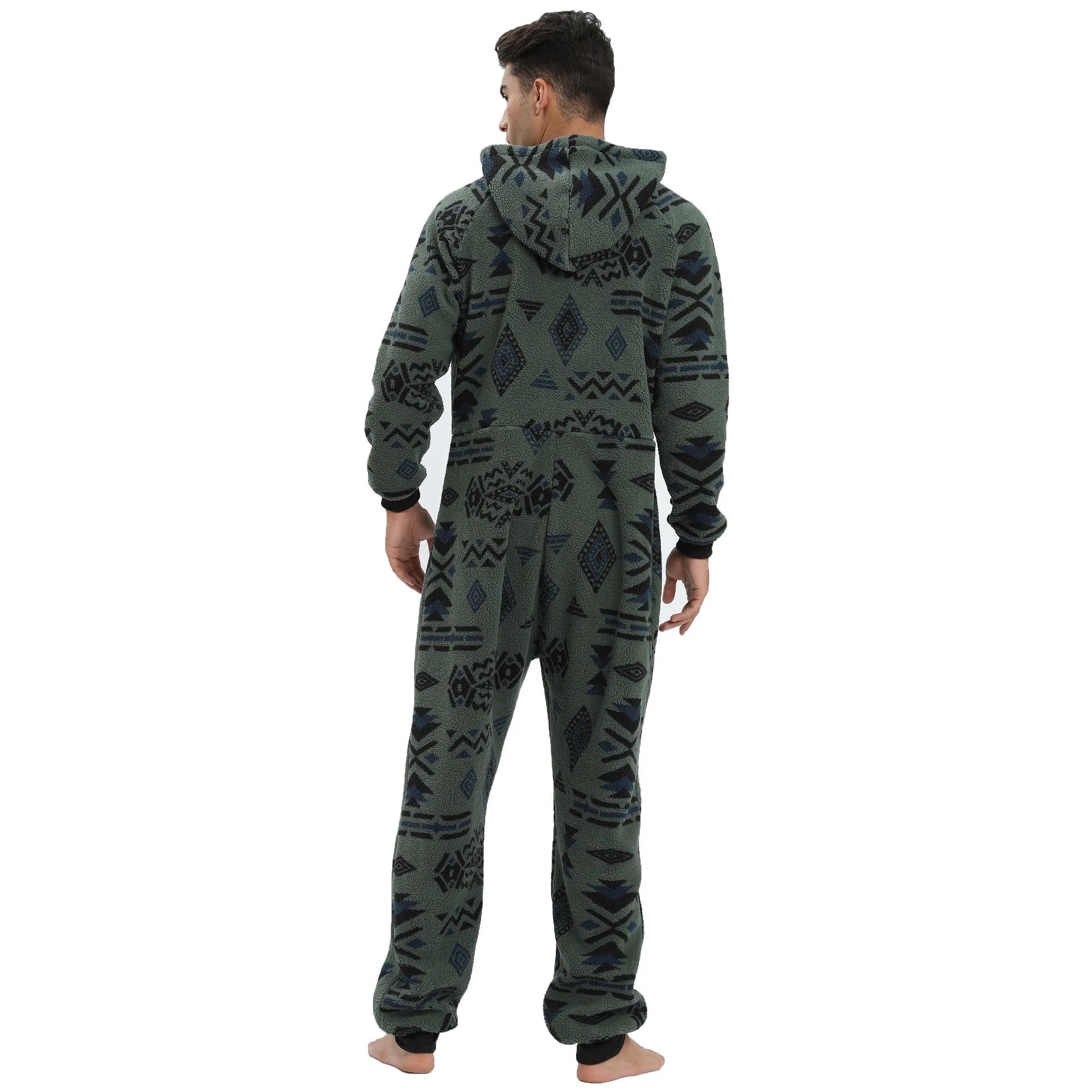 Pyjama Combinaison vert à motifs noir à Capuche pour Homme