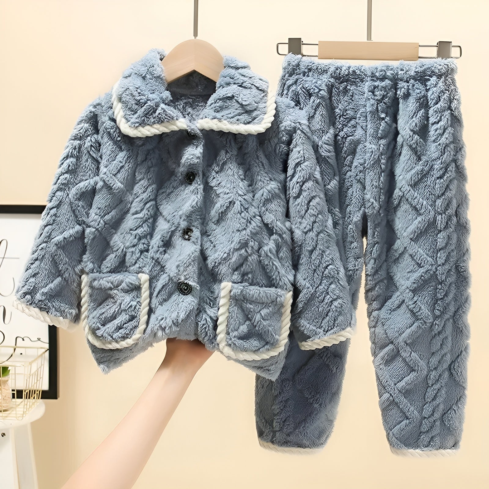 Pyjama Epais et Chaud pour Enfants gris-bleu