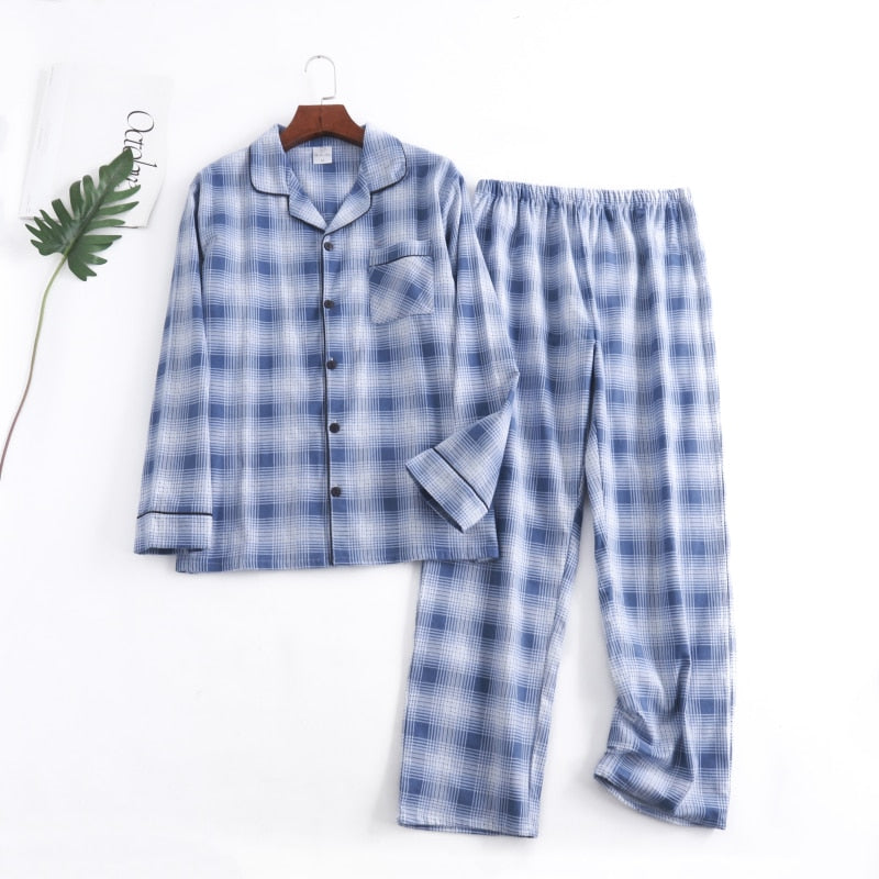 photo d'un Pyjama à Carreaux Style Écossais pour Homme bleu clair et blanc 