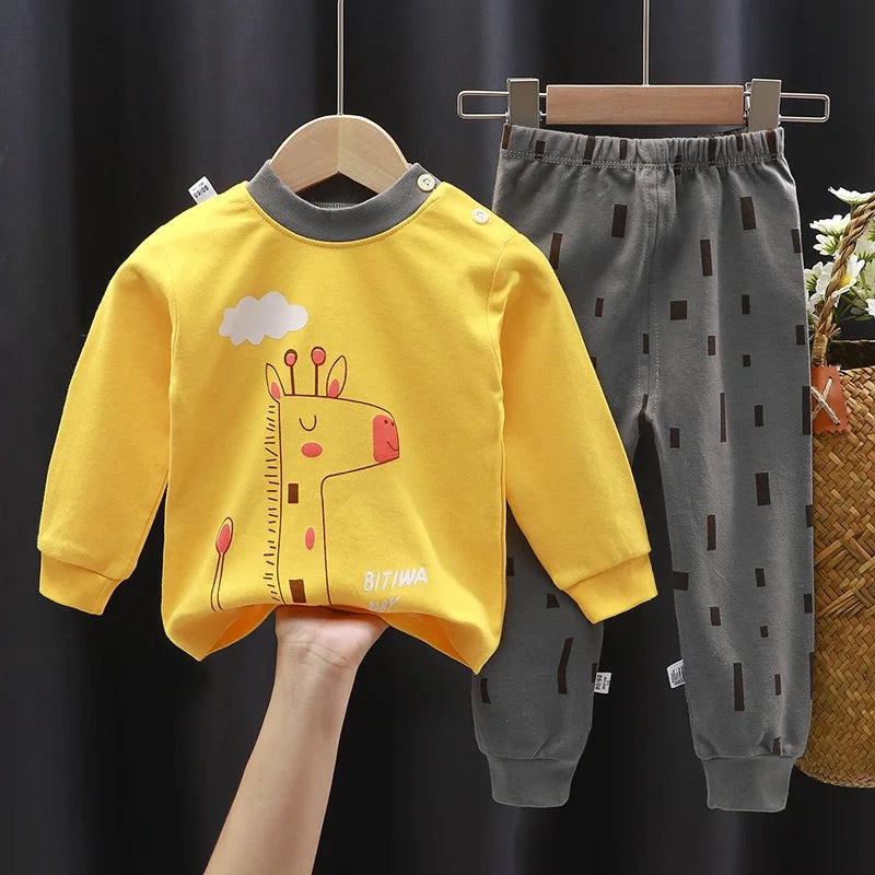 Pyjama jaune et gris à motifs de girafe pour Bébé/Enfant