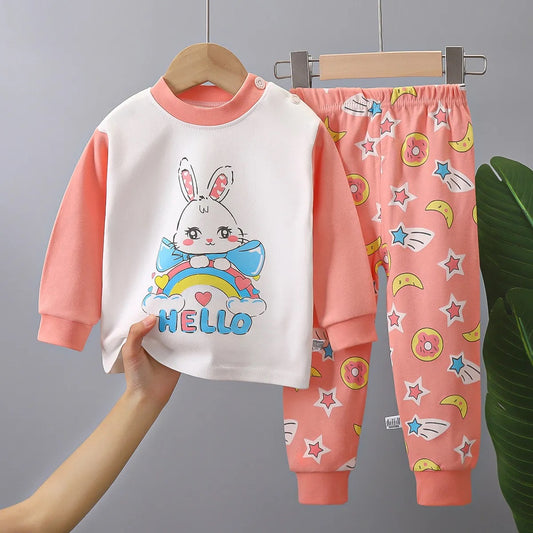 Pyjama couleur blanc et saumon à motifs de lapinou mignon pour Bébé/Enfant