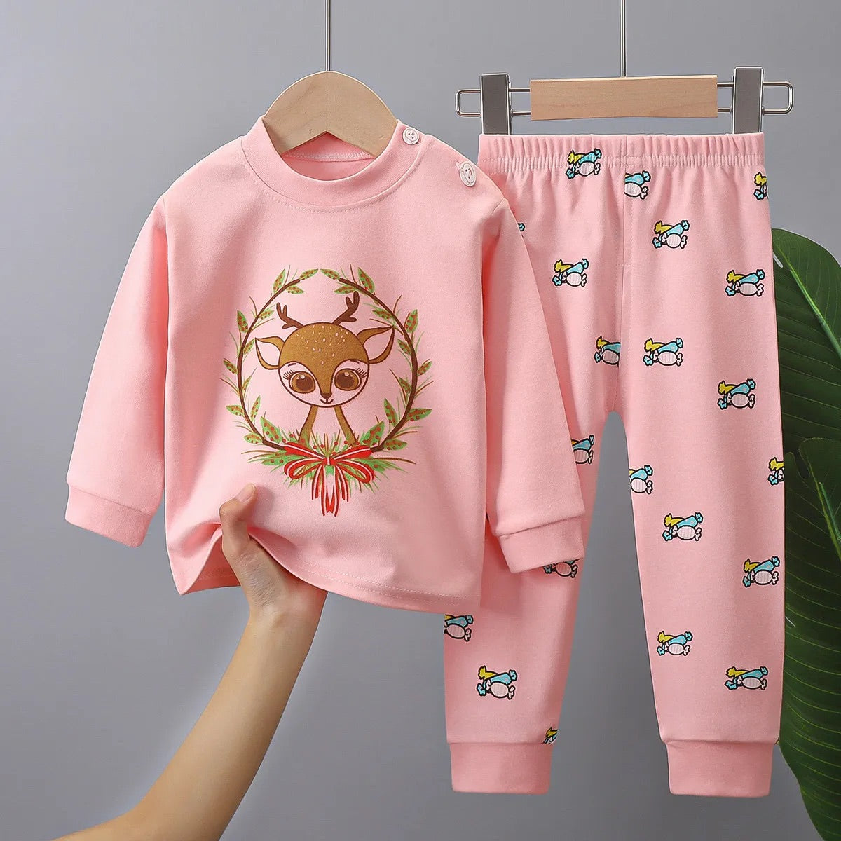 Pyjama rose manche longue à motifs de renne pour Bébé/Enfant