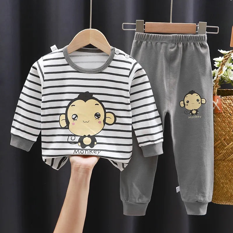 Pyjama blanc et gris à motifs de singe pour Bébé/Enfant