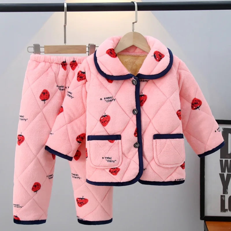 Pyjama bébé/enfant en Flanelle Rembourré rose à motifs de fraise 