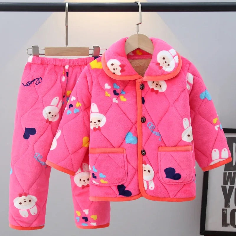 Pyjama bébé/enfant en Flanelle Rembourré rose à motifs de lapin 