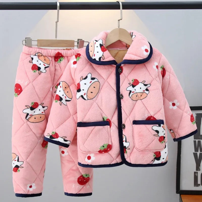 Pyjama bébé/enfant en Flanelle Rembourré rose à motifs de vache