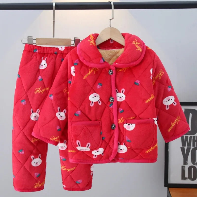 Pyjama bébé/enfant en Flanelle Rembourré rouge à motifs de lapin 