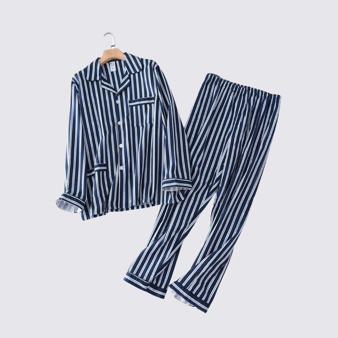 Pyjama rayé bleu et blanc pour homme