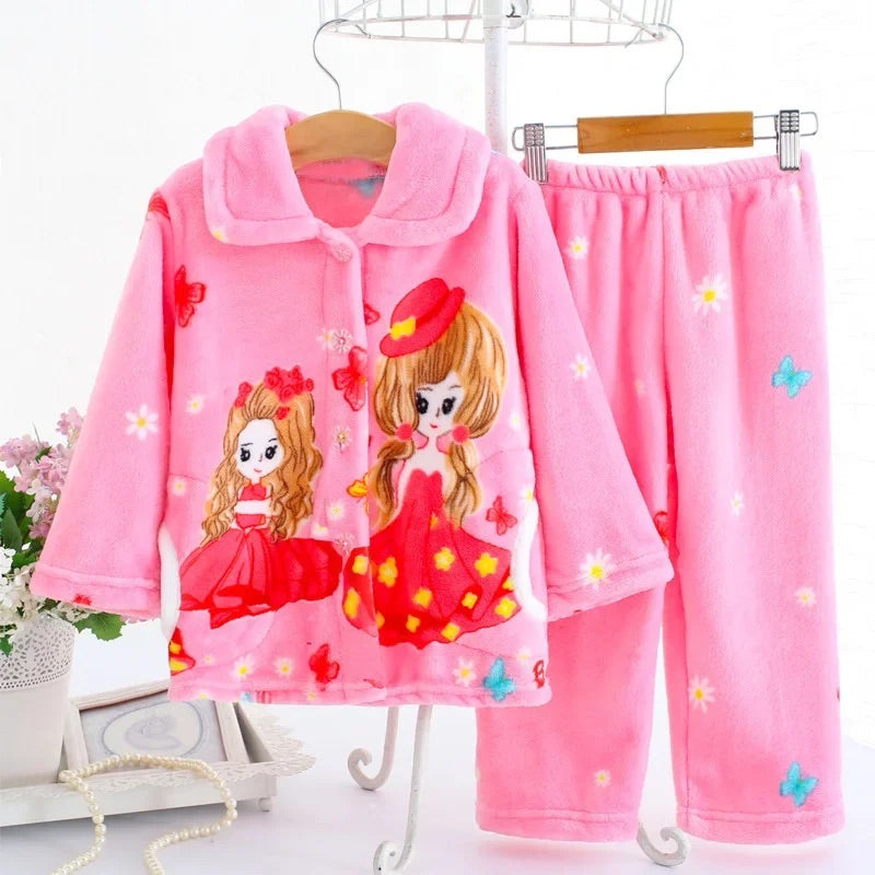 Pyjama d'hiver pour enfant à manche longue et pantalon rose avec motifs de princesse 