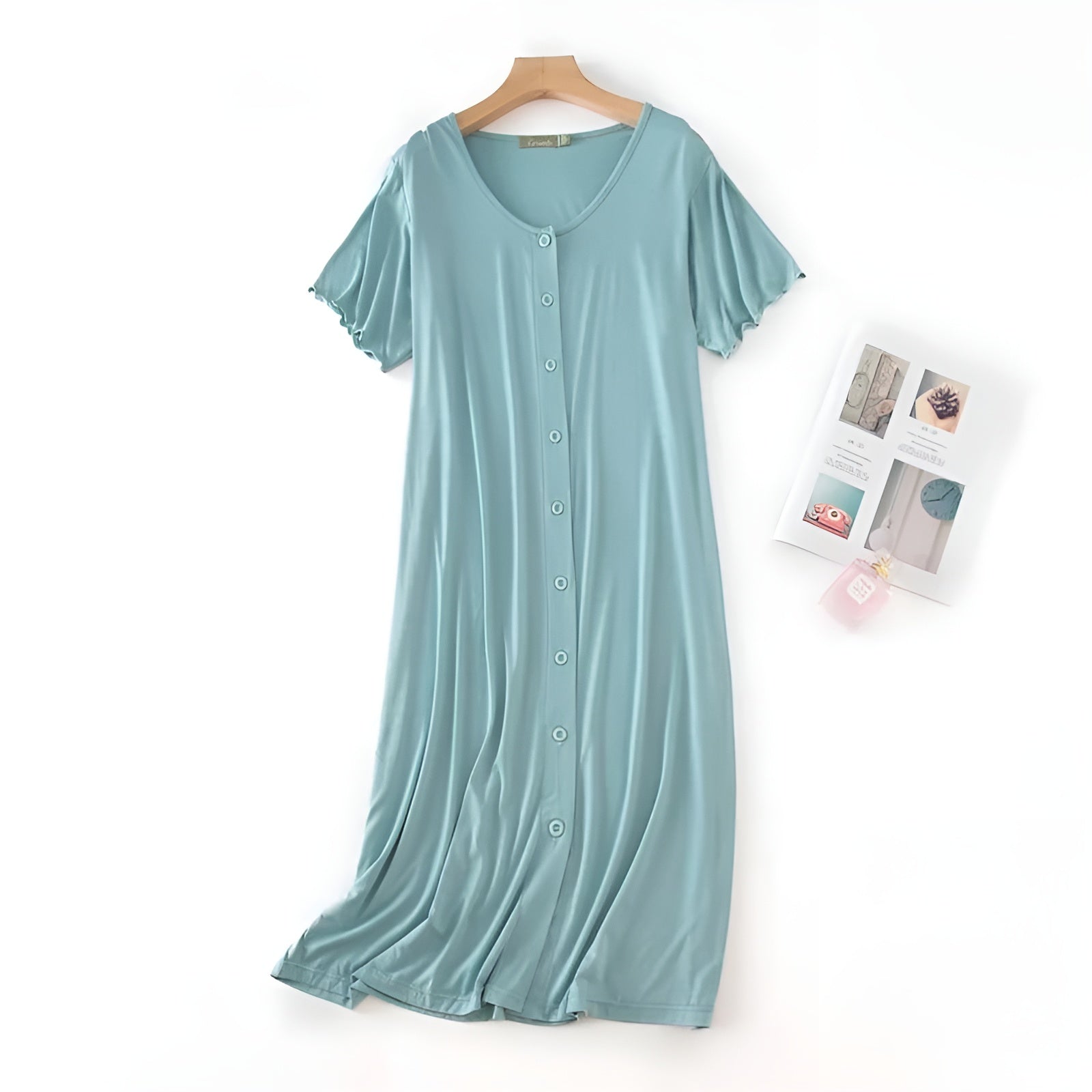 Robe de nuit mi-longue unie bleu clair