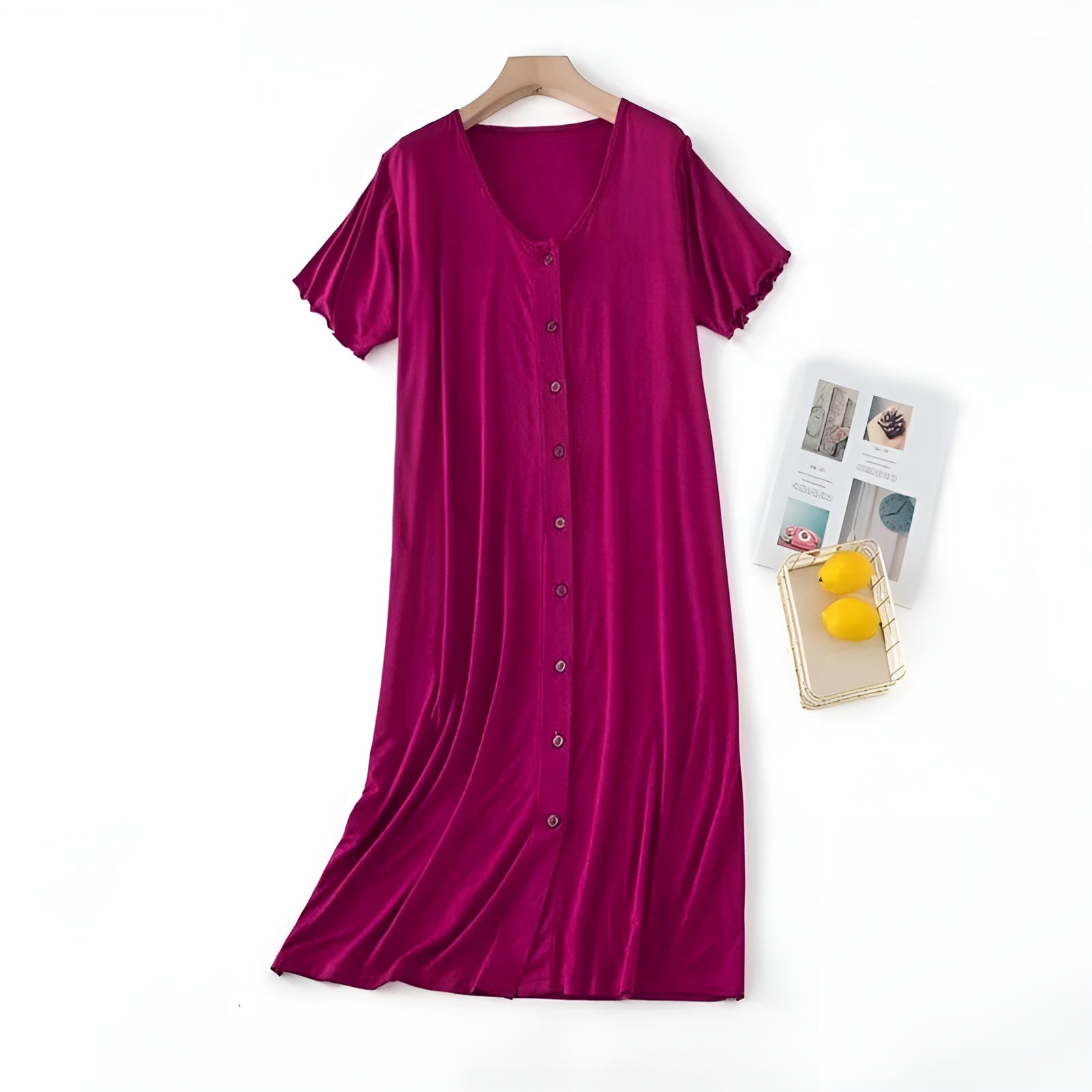 Robe de nuit mi-longue unie fuchsia