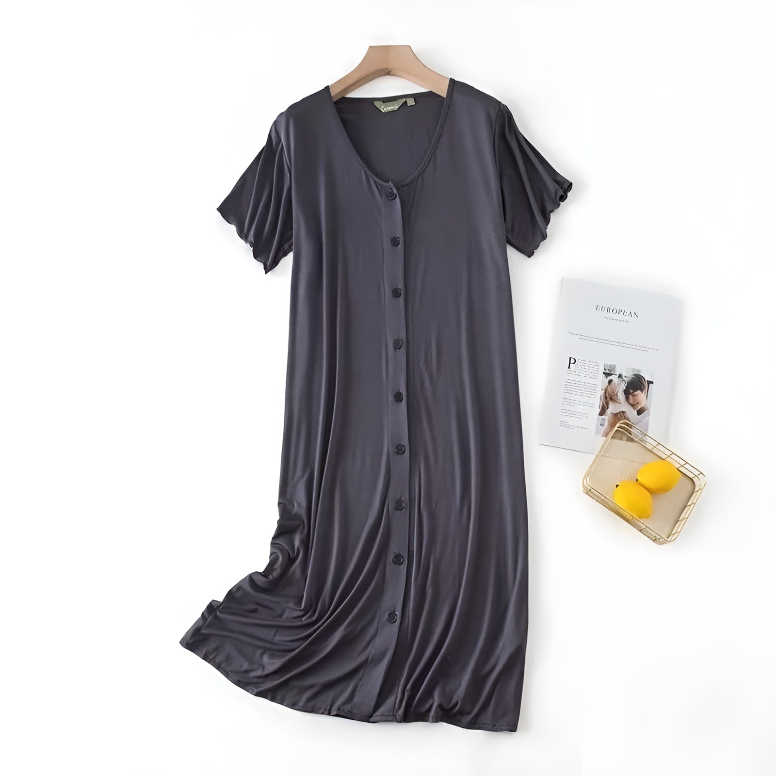 Robe de nuit mi-longue unie grise