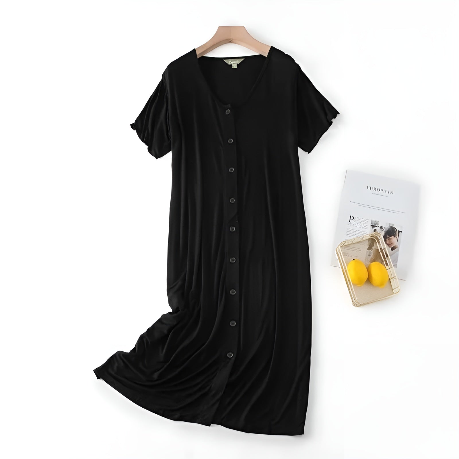 Robe de nuit mi-longue unie noir