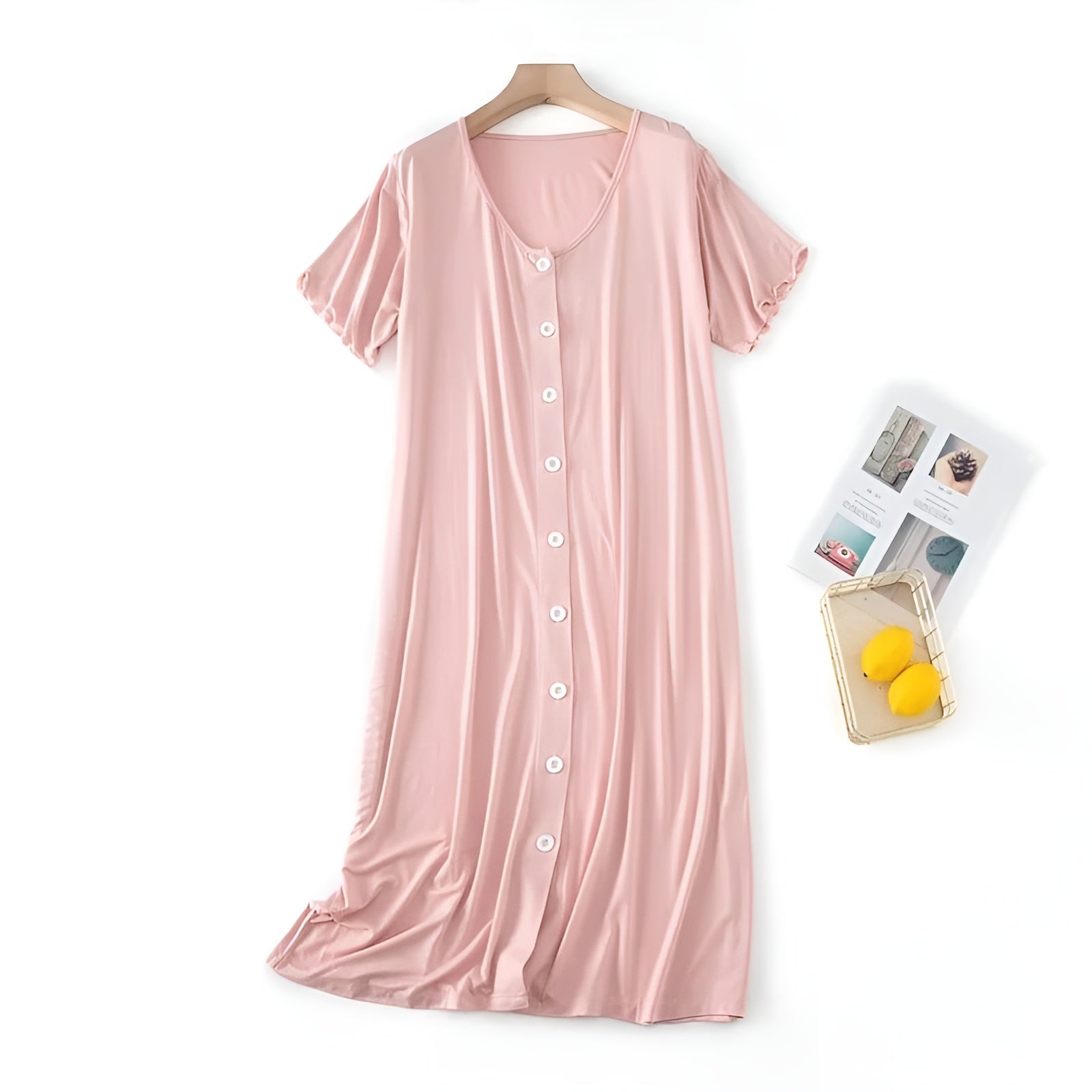 Robe de nuit mi-longue unie rose