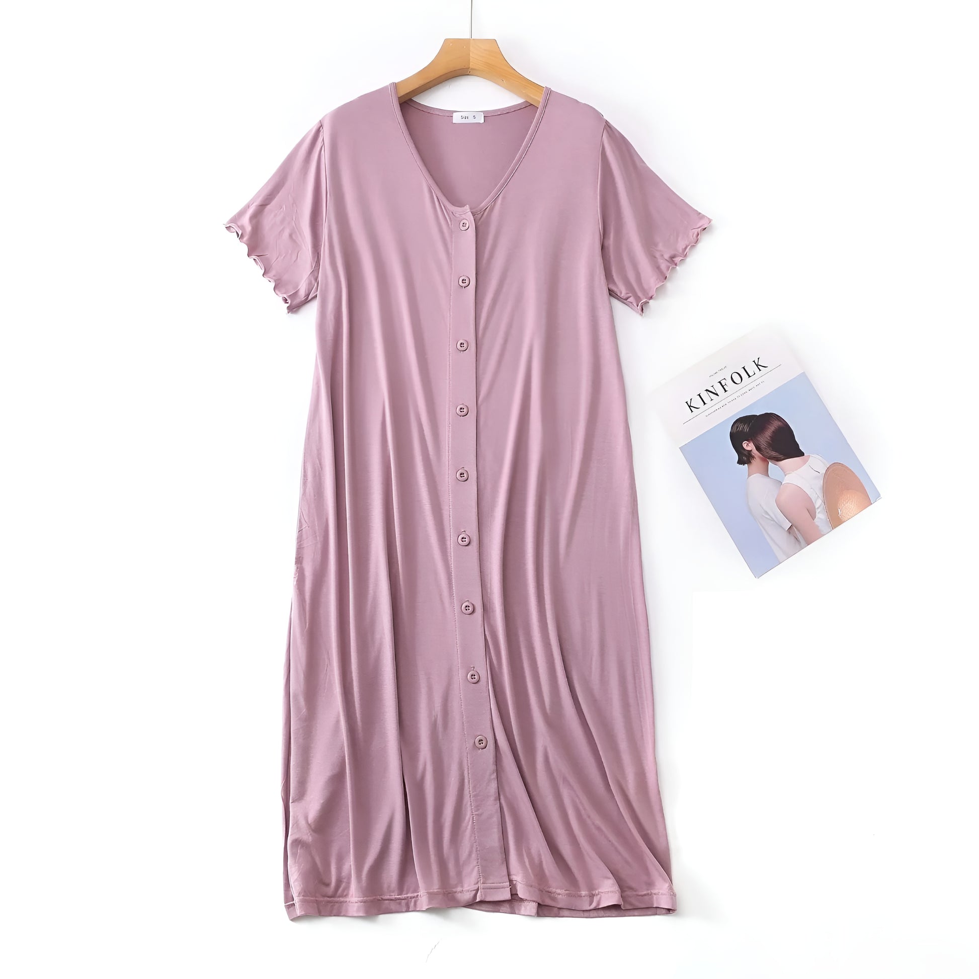 Robe de nuit mi-longue unie rose foncé