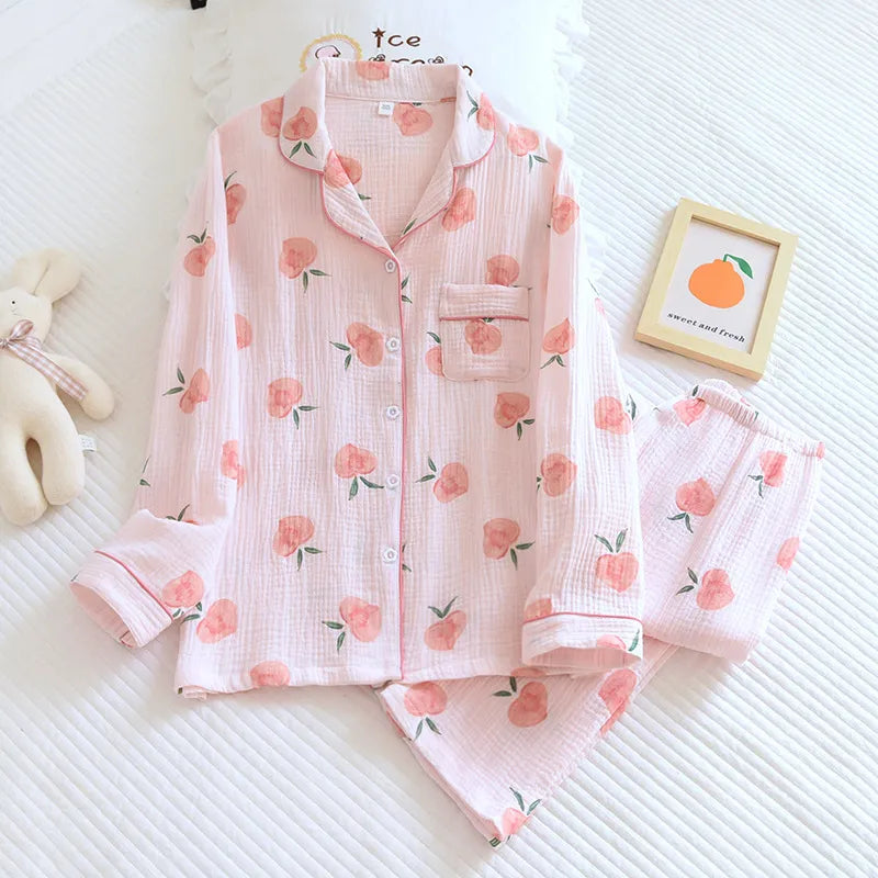 ensemble pyjama coton à motifs fruités pêche rose