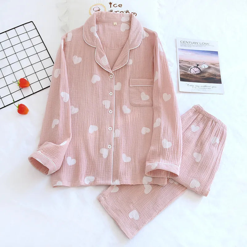 ensemble pyjama à motif coeur rose et blanc