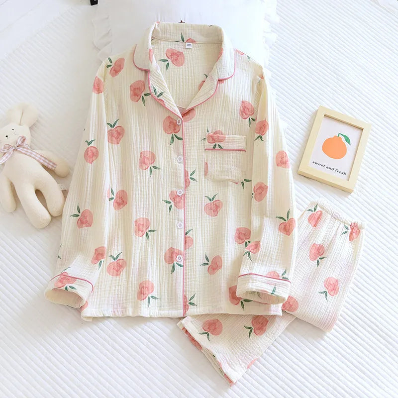 ensemble pyjama coton à motifs fruités pêche beige