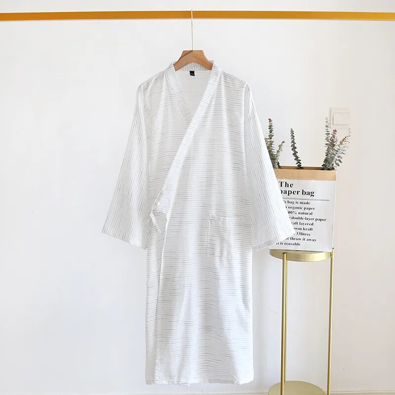 chemise de nuit kimono en coton pour homme blanc