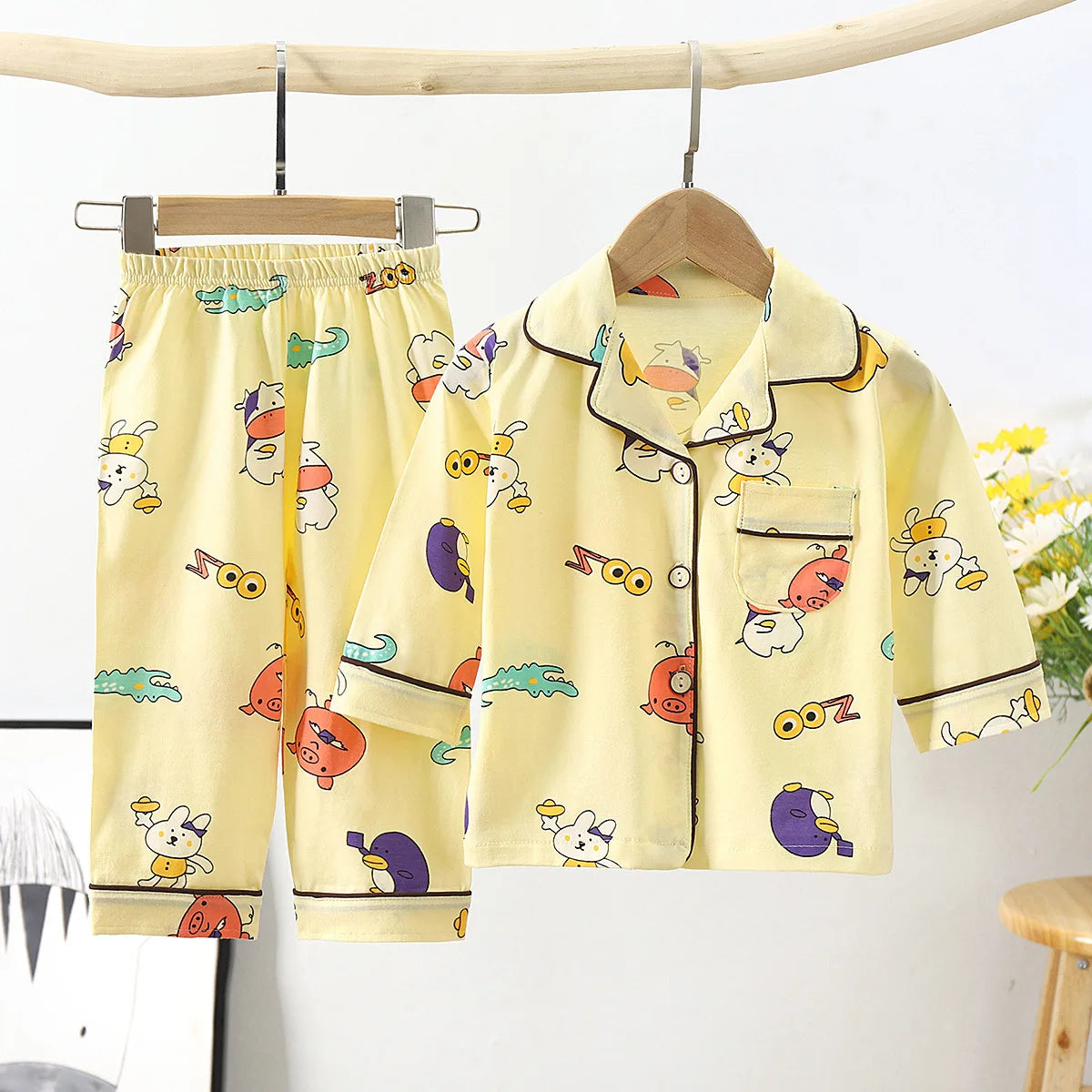 ensemble pyjama fantaisie pour enfant en coton jaune