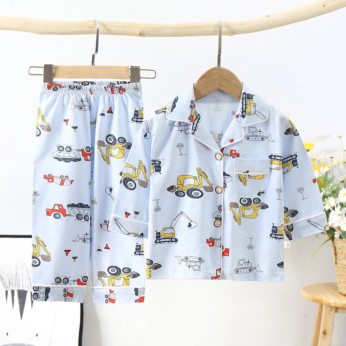 ensemble pyjama fantaisie pour enfant en coton bleu thème chantier