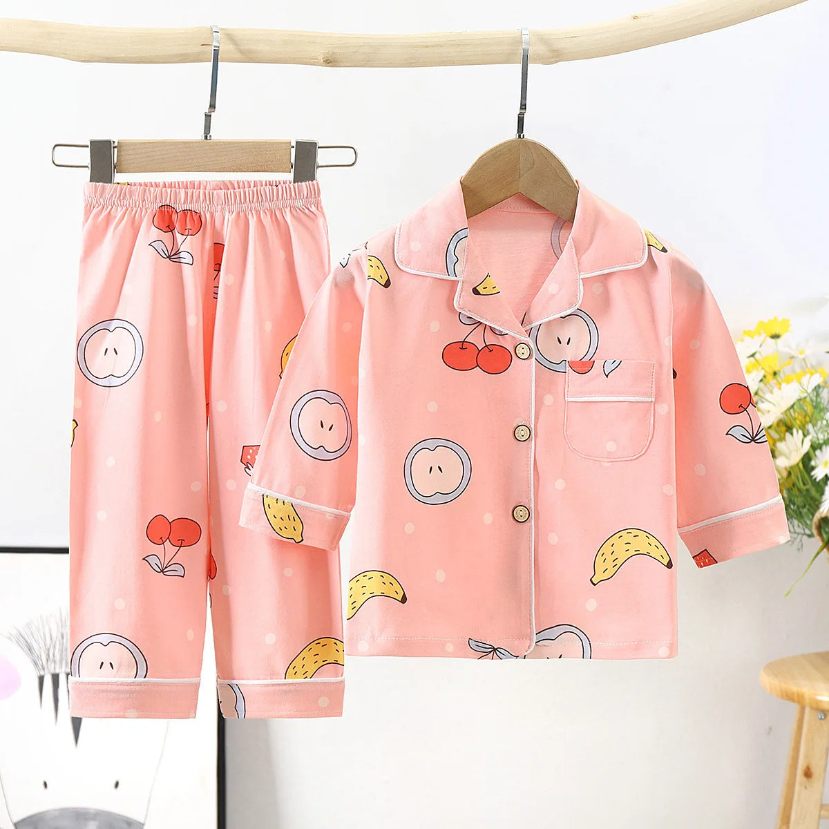 ensemble pyjama fantaisie pour enfant en coton rose avec motifs fruits