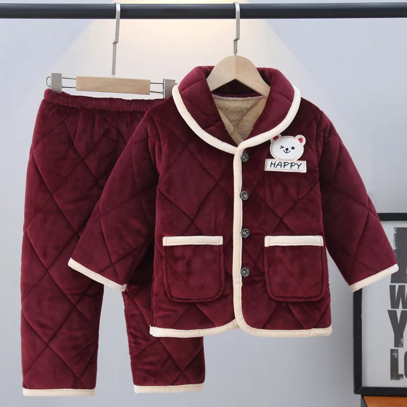 pyjama pour enfant en flanelle de coton de couleur bordeaux