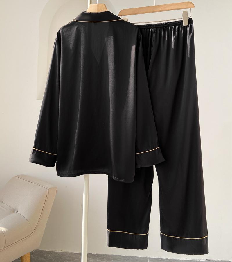 ensemble pyjama satin noir pour hommes composé d'un haut à manches longues et d'un pantalon de dos