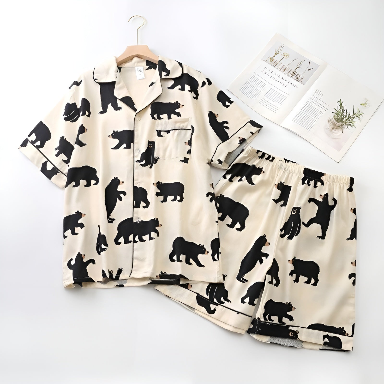 pyjama beige d'été à motifs d'ours 