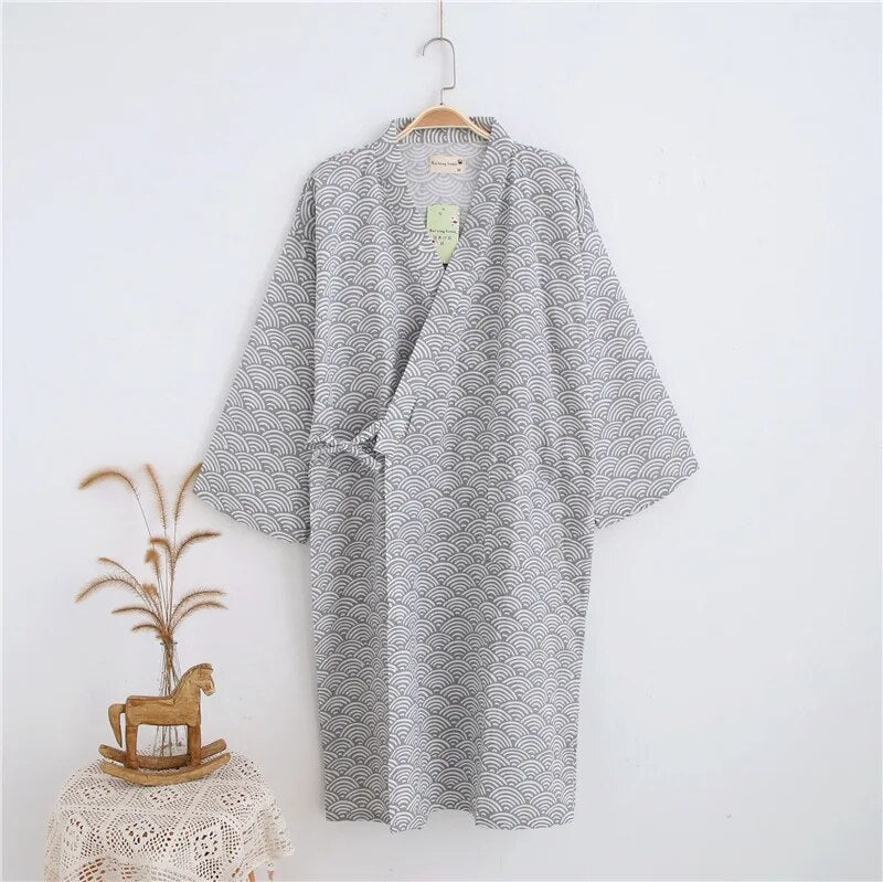 robe de chambre kimono de couleur gris avec des demi cercle blanc 